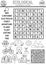 Vector ecological wordsearch puzzle for kids. Black and white Earth day word search coloring page with forest, waste sorting,