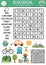 Vector ecological wordsearch puzzle for kids. Earth day word search quiz with forest, mountains, waste sorting, planet. Eco