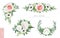 Vector, editable floral bouquet, wreath decorative designer set. Tender spring white anemone flowers, ivory peach roses,