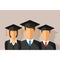 Vector education concept with students in graduation gown and mortarboard