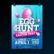 Vector Egg Hunt Easter Party Flyer Illustration with painted eggs, flowers and typography elements on vintage wood