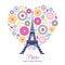 Vector Eifel Tower Paris Bursting With St Valentines Day Pink Red Golden Hearts Of Love.