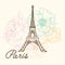 Vector Eifel Tower Paris In Vintage Style With Beautiful, Romantic Pastel Flowers. Perfect for travel themed postcards