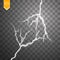 Vector electric lightning bolt. Energy effect. Bright light flare and sparks on transparent background.