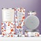 Vector Elegance Flower Pattern Toiletries or Skin Care Set with Hand Cream Tube, Scented Candle with Metallic Lid & Metallic Lip B