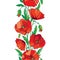 Vector elegance seamless pattern with outline red Poppy flower, bud and green leaves on the white background. Vertical border.