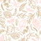 Vector elegant seamless background with foliage. Wedding endless pattern in pink and gold colors.