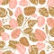 Vector elegant seamless background with foliage. Wedding pattern in pink and gold colors with leaves.