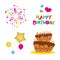 Vector elements birthday, cake, salute, hearts