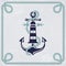 Vector emblem with anchor and lighthouse. Nautical banner.