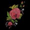 Vector embroidery design. Embroidered floral pattern with roses and burgeons