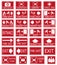 Vector emergency exit signs set on red background