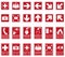 Vector emergency exit signs set on red background