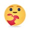 Vector emoticon hugging heart. Yellow emoji expressing sympathy