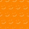 Vector emoticon licking mouth with tongue. Seamless orange pattern. A joyful, contented and well-fed full face. Yummy tasty icon.