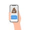 Vector emoticon poop icon on phone screen symbol illustration