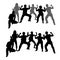 Vector emotional silhouettes of a big group of people. Boy, man and girl are standing with their hands up. Hands are clenched