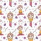 Vector endless pattern with active young girl in yoga asanas. Suitable for printing on fabric, for gliders, health diaries
