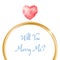 Vector engagement card. Will you marry me ring with heart shaped diamond