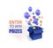 Vector Enter to Win Prizes Banner, Blue Box with Stars, Lottery Balls and Balloons Isolated on White Backgoround.