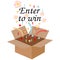 Vector Enter to Win Prizes Banner, Brown Box with colorful papers