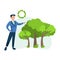 Vector of an environmentally conscious businessman standing next to green trees