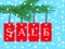 Vector eps 10 christmas sale banner with red posters with white text sale hanging from spruce tree branch. Illustration