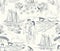 Vector EPS10 seamless pattern Honeymoon Travel, a just married couple walks by a quite beach of a tropical island, near their sail