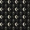 Vector esoterical and lunar linear seamless pattern on black. Isolated astrological gold symbols