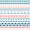 Vector ethnic boho seamless pattern in maori style. Geometric border with decorative ethnic elements. Pink and blue