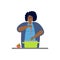 Vector ethnic woman cook. Women to cook to eat and sleep products in the pan. Illustration of the concept of an African