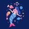 Vector fabulous underwater world. Colorful marine life. Cute hand-drawn mermaid, fish, shells