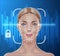 Vector face recognition biometric scanning of girl