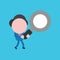 Vector faceless businessman holding magnifying glass and walking on blue background