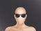 Vector faceless human model, head in black glasses