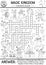 Vector fairytale black and white crossword puzzle for kids. Simple line magic kingdom quiz with fantasy creatures. Educational