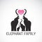 Vector of family elephants and pink heart on white background.