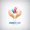 Vector Family life insurance sign icon. Hands protect, hold human group symbol.