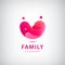 Vector family logo, charity, red heart and people icon isolated.