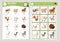 Vector farm animals scavenger hunt cards set. Seek and find game with cute goat, pig, horse, cow for kids. Rural countryside