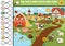 Vector farm searching game with rural countryside landscape. Spot hidden objects in the picture and say how many. Simple fantasy