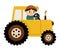 Vector farmer driving tractor icon. Farm transportation with driver isolated on white background. Funny rural illustration for