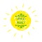 Vector Farmer`s Market Logo on Hand Drawn Sun Background, Icon Isolated.