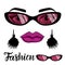 Vector Fashion card with a set of illustrations: girl face with make up and trend sunglasses.