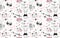 Vector fashion cat seamless pattern. Cute kitten illustration in