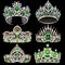 Vector  of a fashion collection of jewelry tiaras with diamonds and emeralds