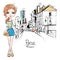 Vector fashion girl in summer clothes in Paris