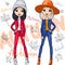 Vector fashion girls in autumn clothes