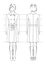 Vector fashion womens raincoats in female figure. Front and back views. Technical drawing on white background.