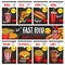 Vector fast food menu price cards templates set